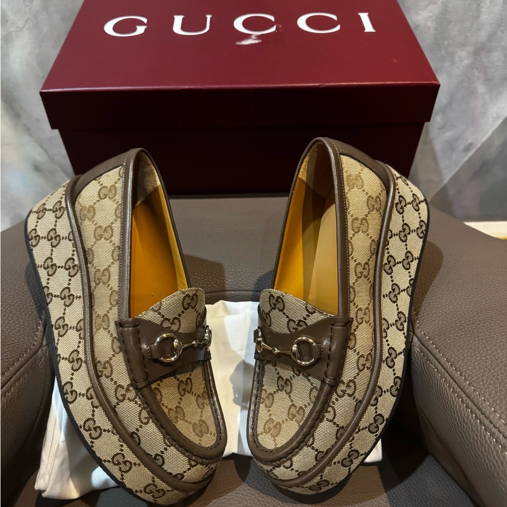 GUCCI Womens Ilde GG Supreme Canvas & Leather Flatform Loafers -Worn 1x 37.5/7.5 - Picture 8 of 16